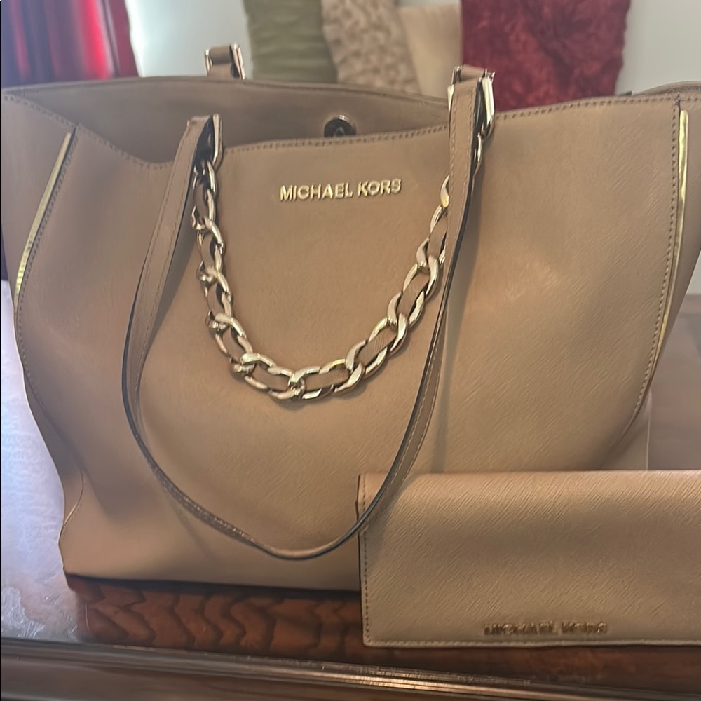 Michael Kors Gold and Tan Tote with Wallet